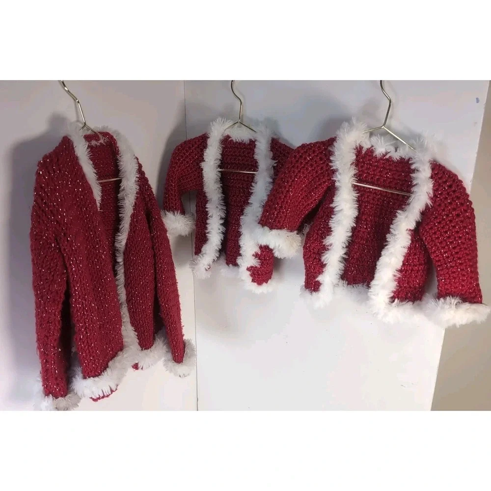 Baby Holiday Sweaters Crochet Handmade Red & White Set Of Three Vintage Matching